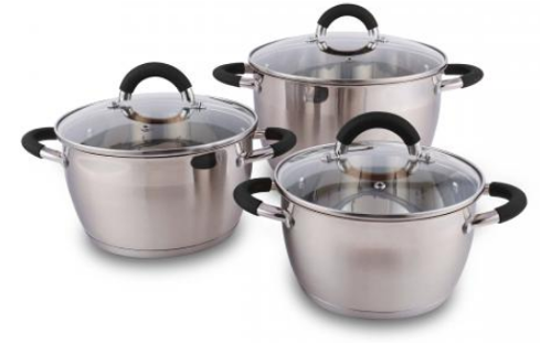 SET X 3 OLLAS CON TAPA ACERO INOX 18CM 20CM 24CM